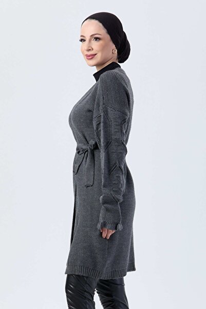 TOFİSA Антрацитовий трикотажний жіночий кардиган - прямий середній фасон - 23920