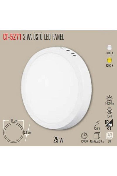 Cata Ct-5271 25W White Light - Surface Mounted Drop Led Luminaire, 6400K