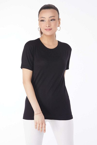 TOFİSA Plain Crew Neck Women's Black Short Sleeve Unprinted T-shirt - 24764