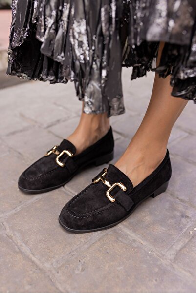 ANGELİNA JONES Дамски черни мокасини от естествена кожа и велур TRİNK