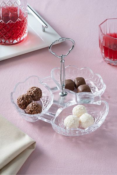 Glamis Selen Concept Cage Model 3 Compartments Handmade Glass Snack Bowl with Metal Handle