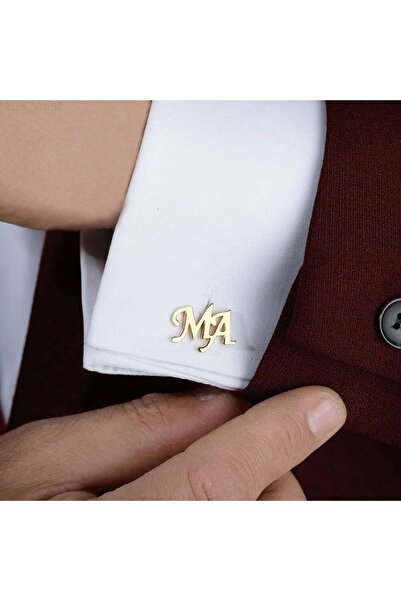 Genel Markalar 925 Ayar Gümüş 2 Harfli Kol Düğmesi Altın Kaplama Damat Hediye...