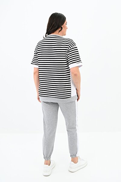 Koza Butik Kadın Büyük Beden Çizgili Eşofman Takımı 8106-24