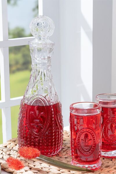 Glamis Selen Concept Fleur De Lis Model El Yapımı Cam Karaf 2 Bardaklı Set