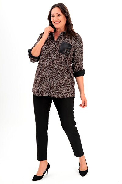 Metpoint Trend42Plus Plus Size Leopard Patterned Stone Printed Shirt