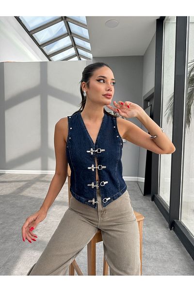 ESRAHELVACI Denim Crop Vest - Hooked Blazer Design