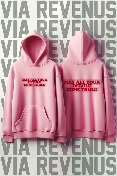 Vordevia Μαλακό φούτερ Delulu Pink Hooded - Εμπρός και πίσω εμπριμέ, φαρδιά εφαρμογή