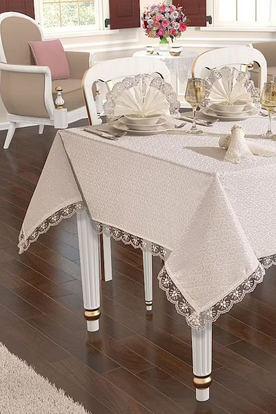 Çt Çeyizci Tekstil Tablecloth for 8 Persons 18 Pieces Kdk Stain Resistant Carefree Fabric