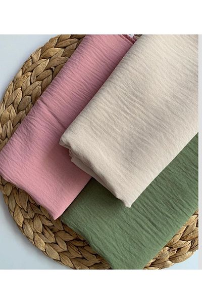 HAR-UM Ticaret Hijab Women's Cotton Krash Jazz Shawl Model-3 Piece Set>khaki>powder>ecru