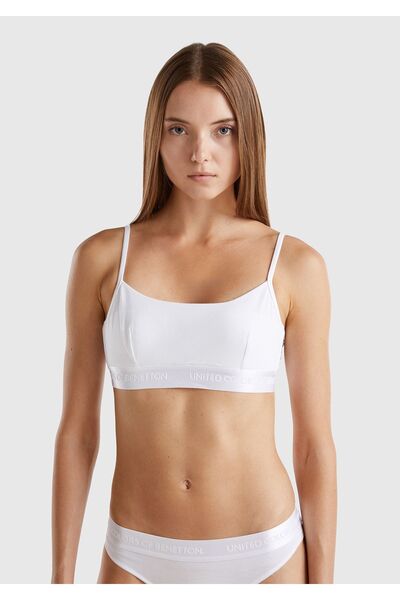United Colors of Benetton Bumbac alb amestecat - Sutien cu bandă cu logo pent...