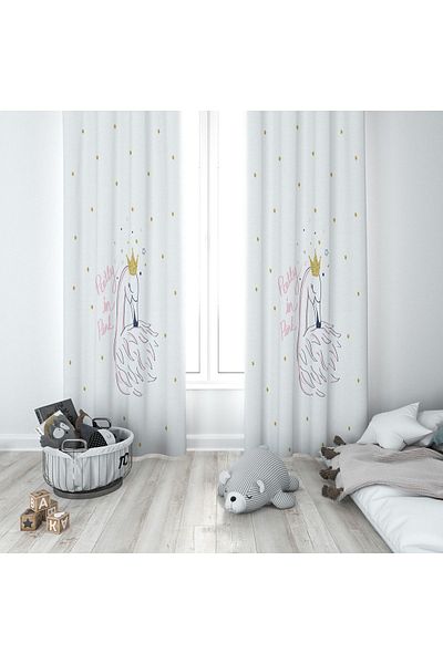 Lolla White Swan Pattern Background Curtain 38