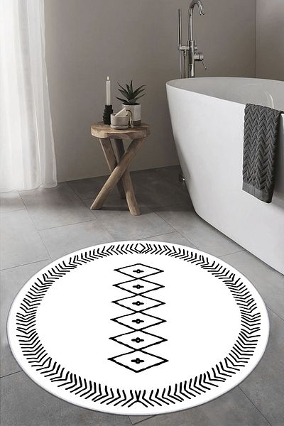 CENTER AVM Στρογγυλό χαλί μπάνιου Σκανδιναβικό μοτίβο πατάκι μπάνιου