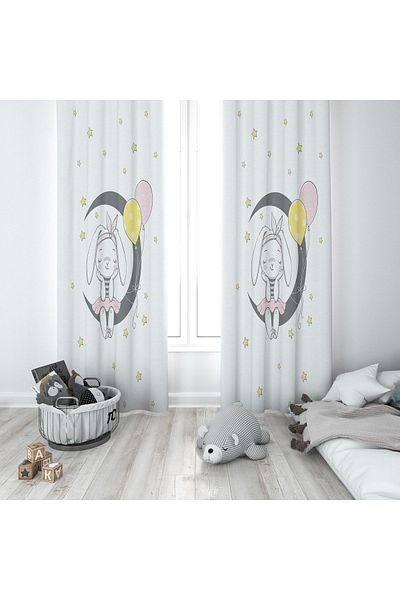 Lolla Ayda Rabbit White Background Curtain 47