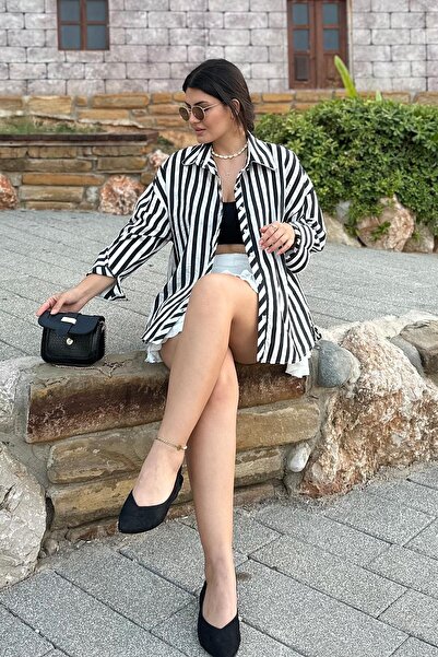 İpli Смугаста сорочка темно-синього кольору - з каменем, комір з гофрованою ф...