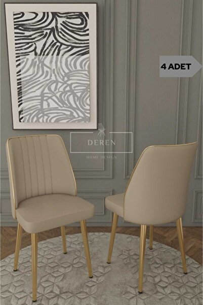 DEREN HOME Marla Serisi 4 Adet Kapiçino Silinebilir Baby Face Kumaş Sandalye ...