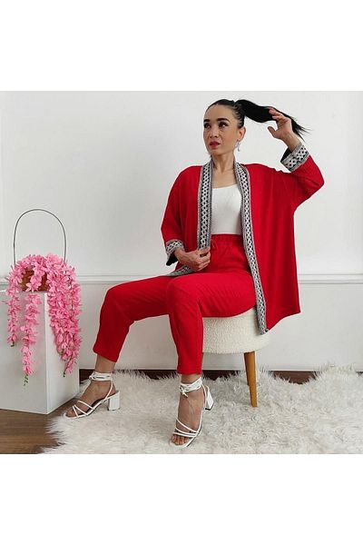 İpli Narrow Embroidered Kimono Set