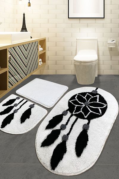 Chilai Home Dream Black Σετ 3 τεμαχίων - Χαλάκι μπάνιου και ακρυλικό χαλί