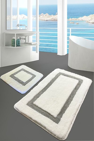 Chilai Home Quadrato Grey Σετ 2 - Ακρυλικό Χαλάκι Μπάνιου με Αντιολισθητική Βάση και Πλένεται
