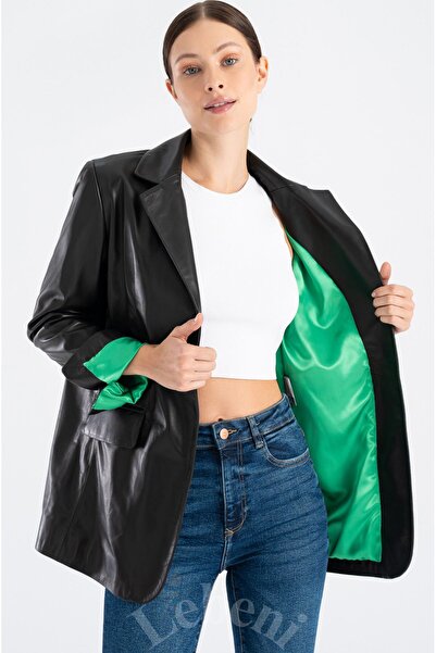 Lebeni Deri Blazer Ceket Kadın - Mevsimlik Hakiki Koyun Derisi Blazer Deri Ceket