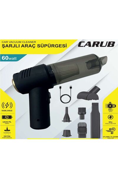 Carub 60 Watt Şarjlı Oto Araç Süpürgesi Üfleme Özellikli Hem Ev Hem Araç Süpü...