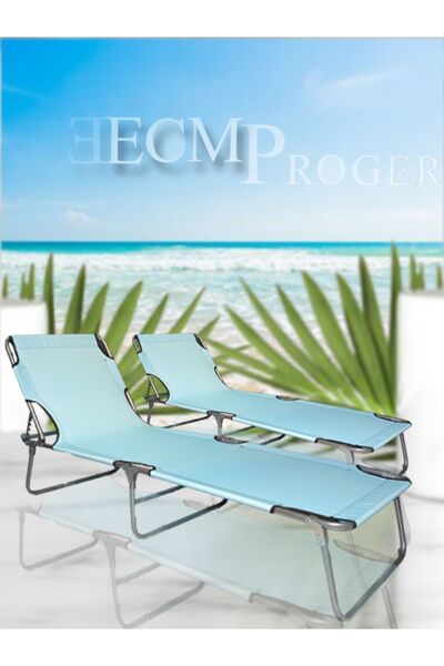 ecm proger Sırt Ayarlı Katlanabilir Kademeli Şezlong 2'li Set -açık Mavi