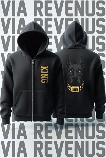 Vordevia King Doberman з принтом, унісекс, з капюшоном, на блискавці, світшот, кардиган