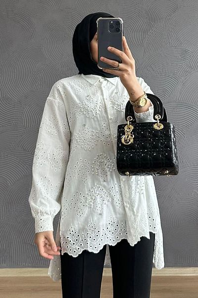 Afra Lıne Tunica camasa HENZA Pearl Brode Scallop