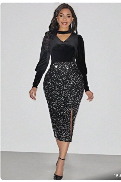 Via Kadife Pullu Elbise