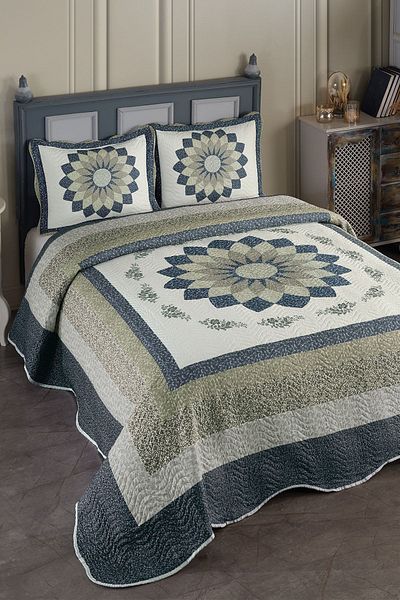Örtüm Gloria Green Double Quilted Bedspread