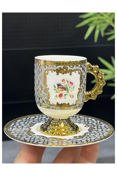 Doğudeko 6-Piece Luxury Gray Porcelain Astoria Cup Set