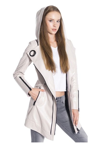 DERİNSS Dka2121 Genuine Leather Women's Beige Coat