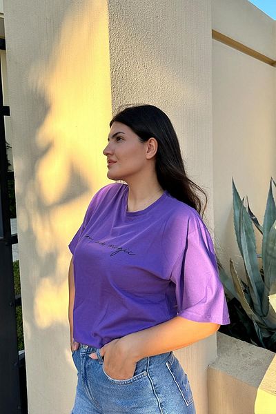 İpli Unisex Purple Oversize T-Shirt - You Are Magic Print
