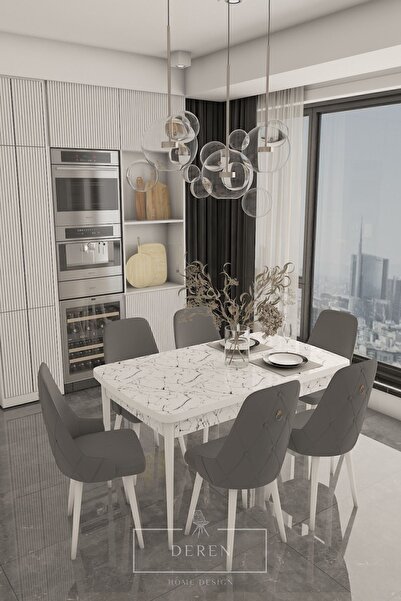 DEREN HOME Fier Serisi Mutfak Ve Salon Masa Takımı 6 Adet Antrasit Sandalye B...