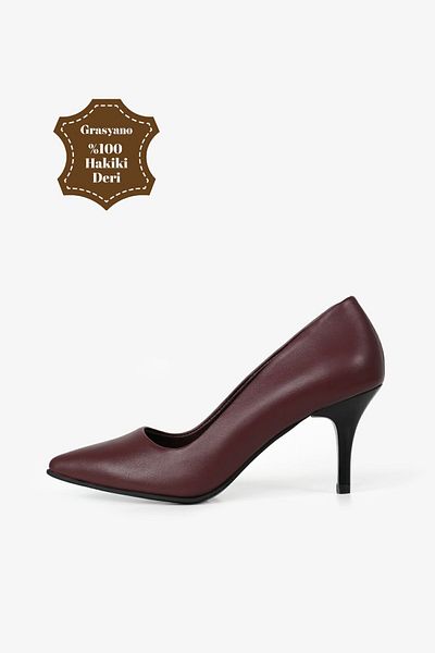 Grasyano 7.5 Cm Claret Red Genuine Leather Thin Heeled Stiletto - Soft Leather, Pointed Toe, Classic Comfort