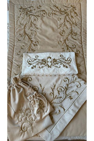 Antepiş Home Velvet Embroidered Prayer Rug Set - 5 Pieces