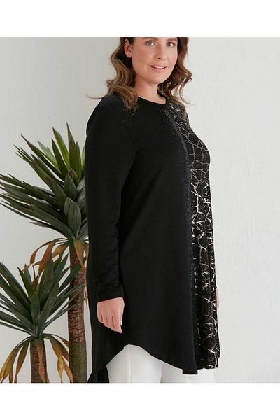 Te&Te Women's Plus Size Crystal Fabric Tunic with Pattern on the Front