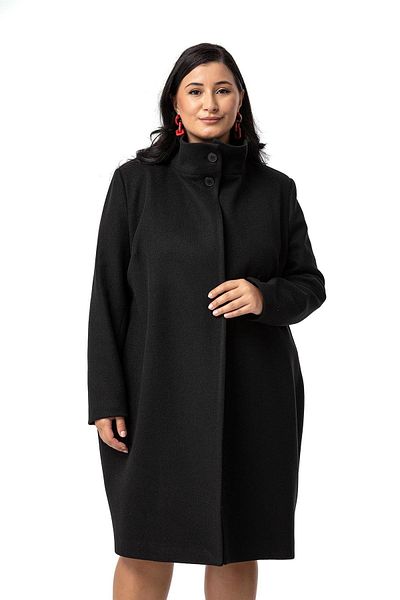 DISENTIS MODEST Black Button Detailed Large Size Lined Cashmere Coat