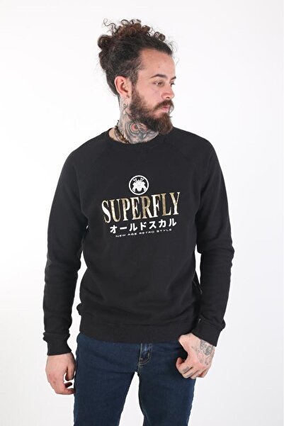 Superfly Erkek Sıfır Yaka Standart Kesim Siyah Sweatshirt 23177