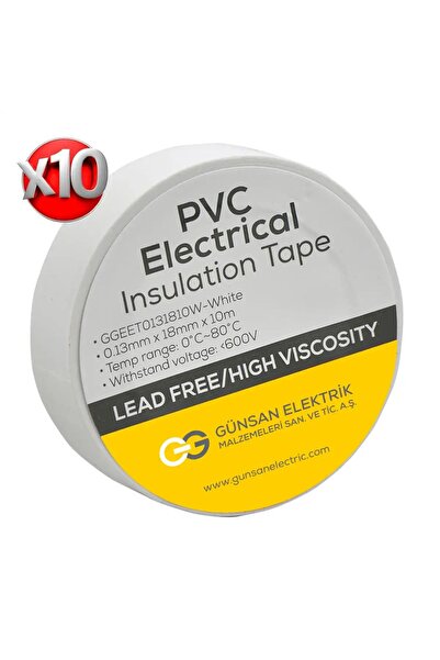Günsan Valta 0.13mmX18mmX10m Elekrik İzolasyon Bandı Beyaz  - 10lu Paket