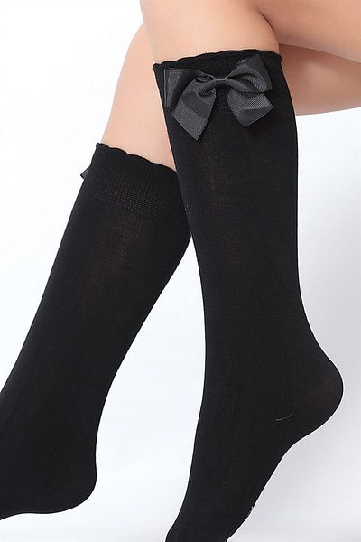 Daymod Girl's Black Bow Knee-Length Socks
