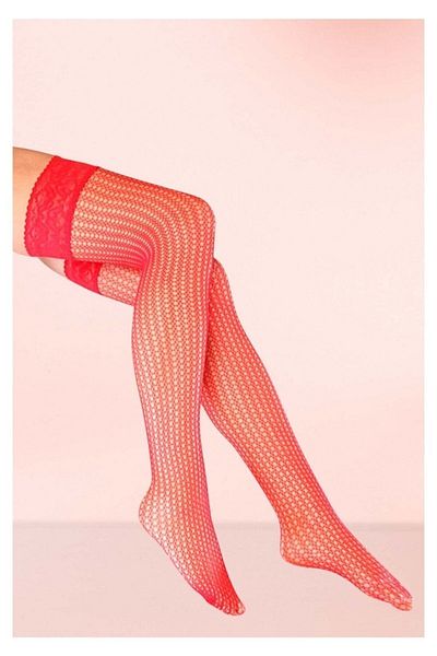Dore red Silicone Spider Mesh - Garter StocKings