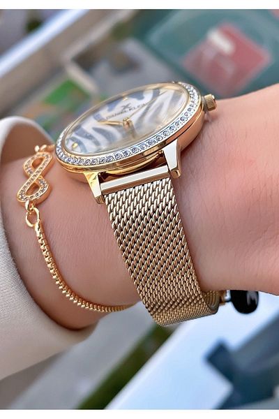 Daniel Klein Gold Colored Women's Wristwatch and Bracelet Gift