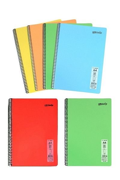 Mynote دفتر ملاحظات بسلك حلزوني غطاء PP مقاس A4 6 ألوان مختلفة 80 صفحة دفتر ملاحظات ذو مربعات (6 أنواع مختلفة)