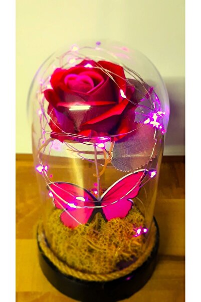 LOTUSS Kelebek buketi çiçekli Venedik Kırmızı gül fanus Sevgiliye Hediye Işık...