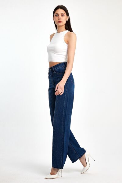 Basicpark Dark Blue Shiny Jewelled 100% Cotton Denim