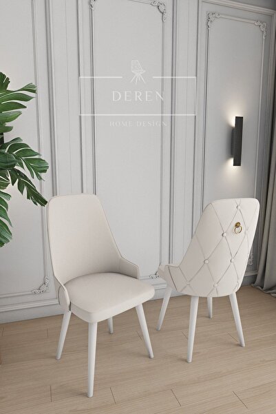 DEREN HOME Fier Serisi Mutfak ve Salon Yemek Masası Takımı + 6 Adet Krem Sandalye