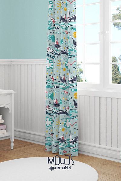 Moud's Suede Digital Printed Extra String - Paper Ship Pattern, Single Wing, Children's and Baby's Room