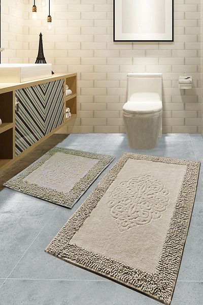 Chilai Home Βαμβακερό μπεζ σετ 2 - 60x100 cm και 50x60 cm χαλί και πατάκι μπάνιου