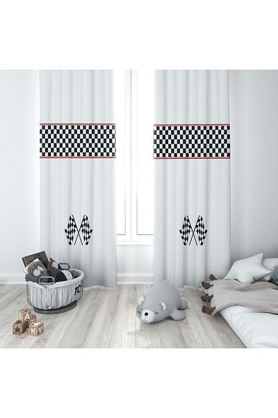 Lolla Checkered Figured Background Curtain 159