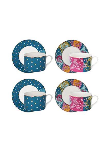 Lucky Art Estelle Bone Porselen Karışık Desenli 4 lü Çay Fincanı Seti